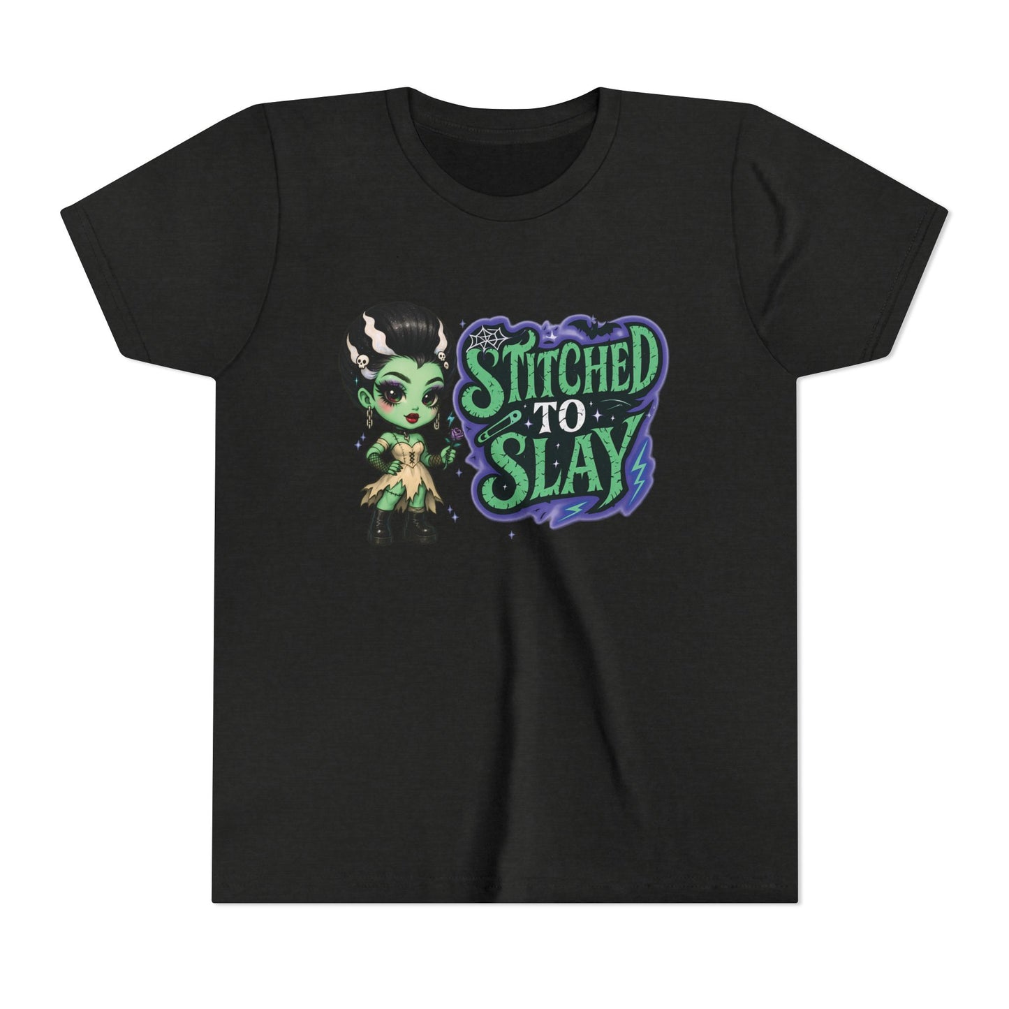 Bride of Frankenstein ''Stitched to slay'' Youth Tee, Halloween T-Shirt, Kids Tee, Cute Graphic Shirt, Youth Apparel