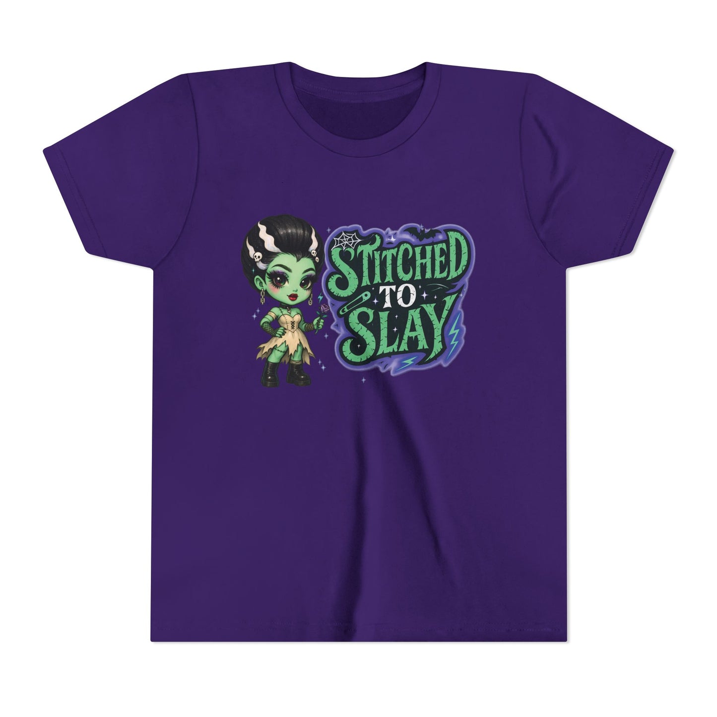 Bride of Frankenstein ''Stitched to slay'' Youth Tee, Halloween T-Shirt, Kids Tee, Cute Graphic Shirt, Youth Apparel