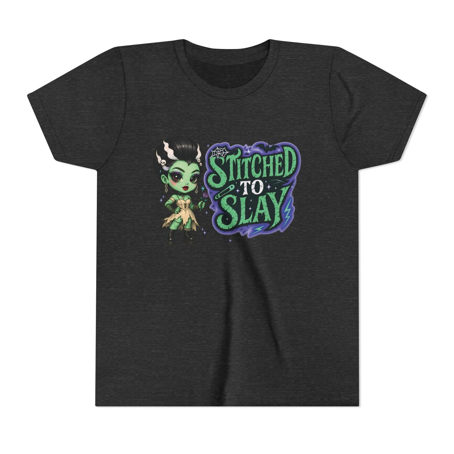 Bride of Frankenstein ''Stitched to slay'' Youth Tee, Halloween T-Shirt, Kids Tee, Cute Graphic Shirt, Youth Apparel