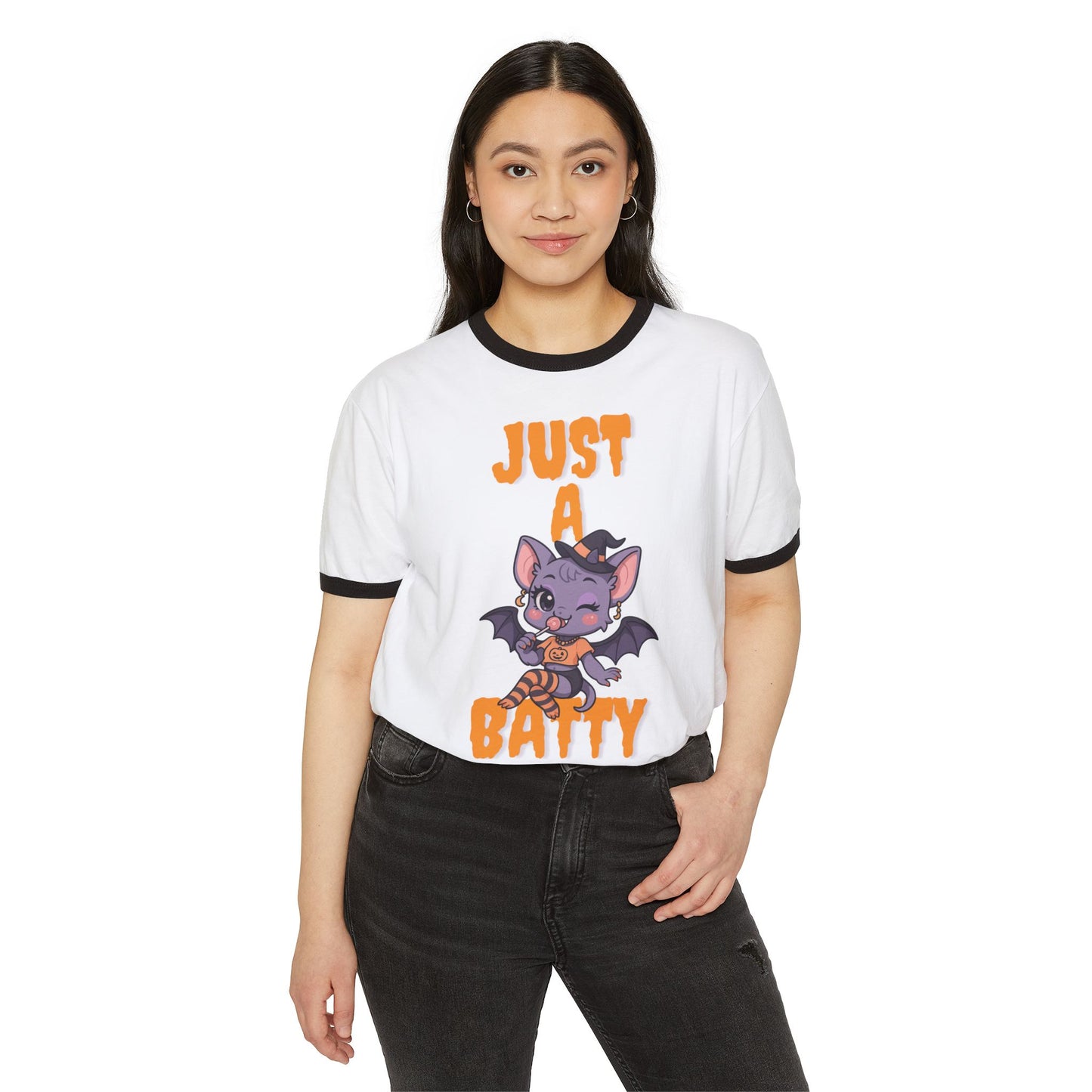 Just a Batty Ringer Tee Stylish T-Shirt Halloween Batty