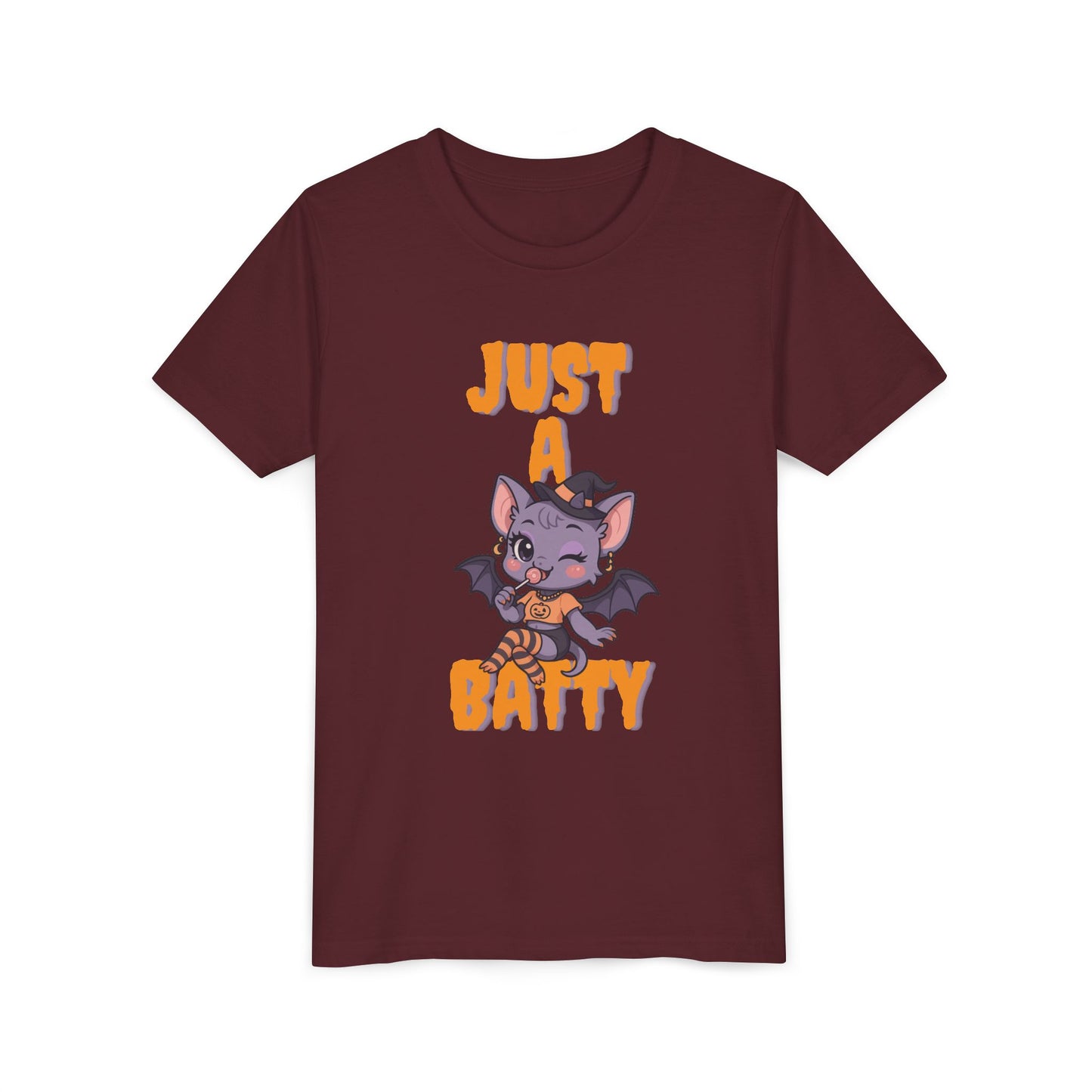 Just a Batty Youth Tee, Halloween T-Shirt, Kids Tee, Cute Bat Graphic Shirt, Youth Apparel