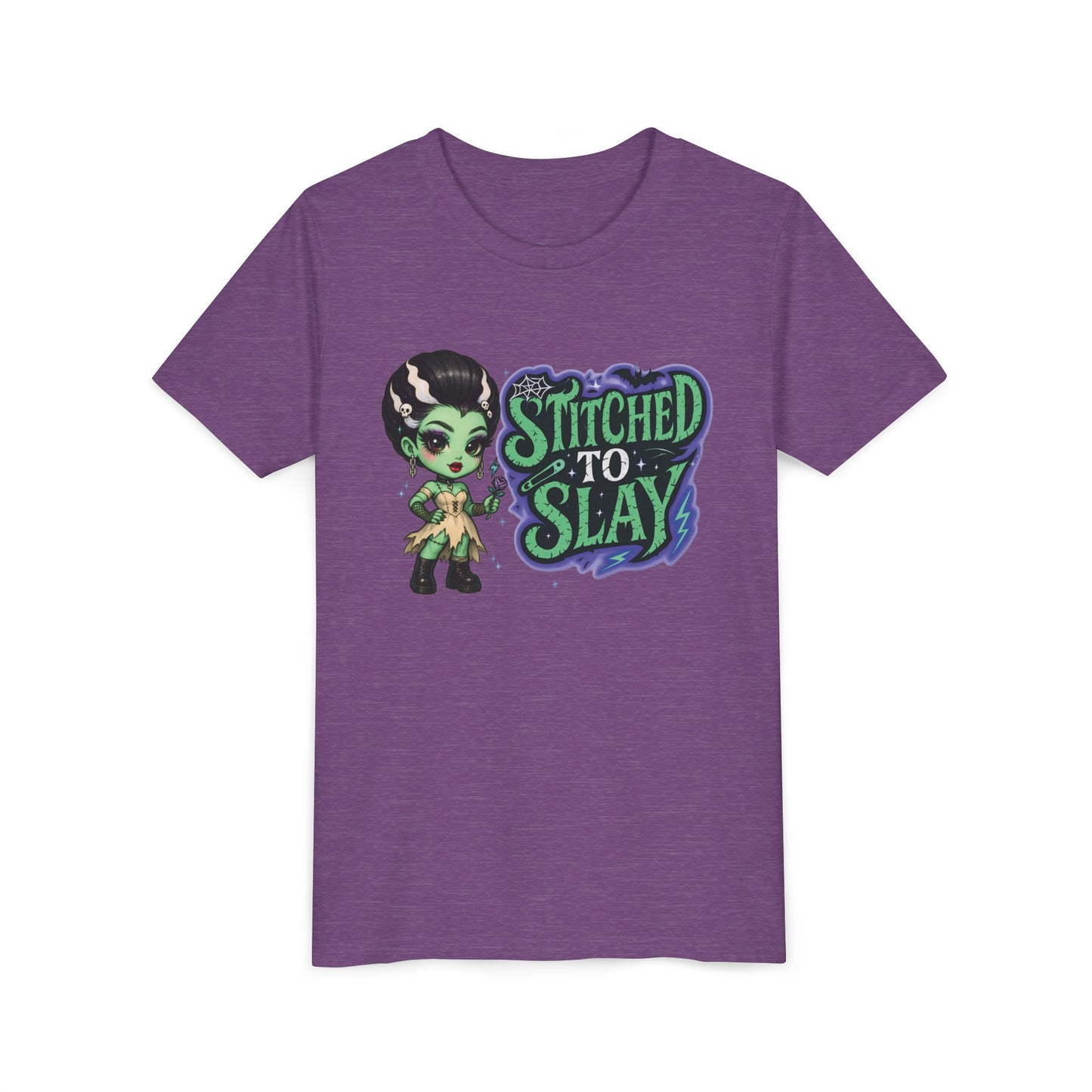 Bride of Frankenstein ''Stitched to slay'' Youth Tee, Halloween T-Shirt, Kids Tee, Cute Graphic Shirt, Youth Apparel