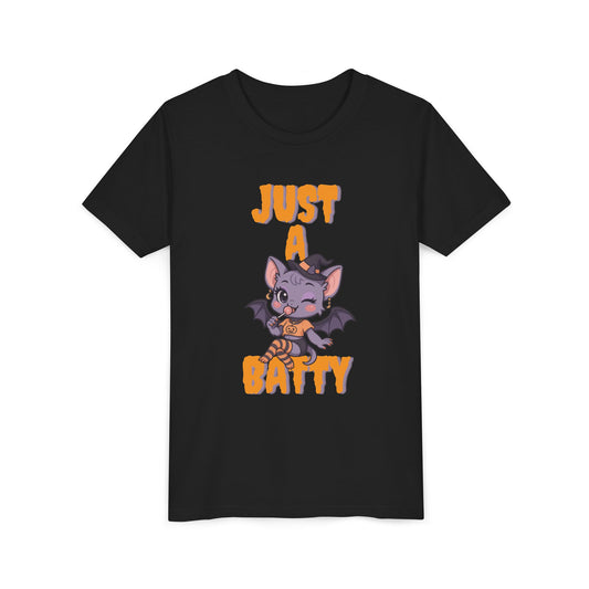 Just a Batty Youth Tee, Halloween T-Shirt, Kids Tee, Cute Bat Graphic Shirt, Youth Apparel