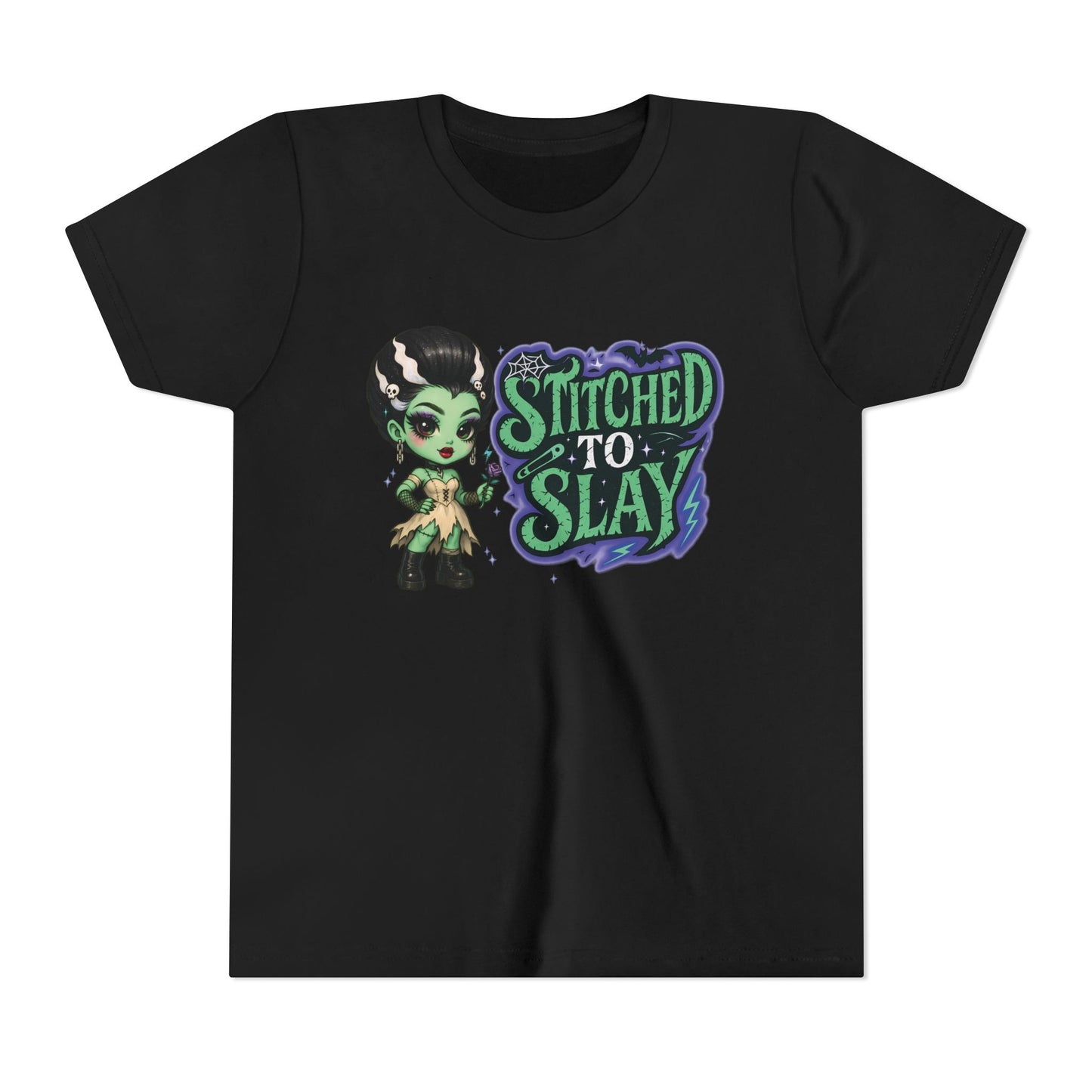Bride of Frankenstein ''Stitched to slay'' Youth Tee, Halloween T-Shirt, Kids Tee, Cute Graphic Shirt, Youth Apparel