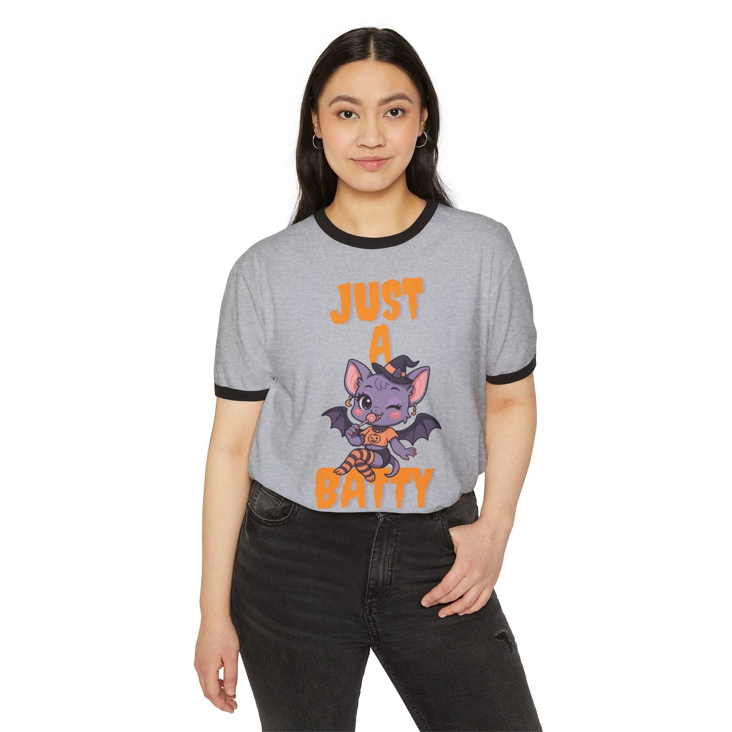 Just a Batty Ringer Tee Stylish T-Shirt Halloween Batty