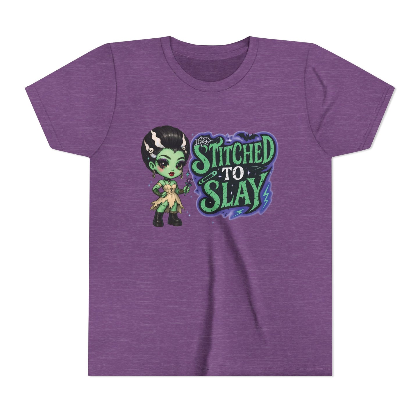 Bride of Frankenstein ''Stitched to slay'' Youth Tee, Halloween T-Shirt, Kids Tee, Cute Graphic Shirt, Youth Apparel