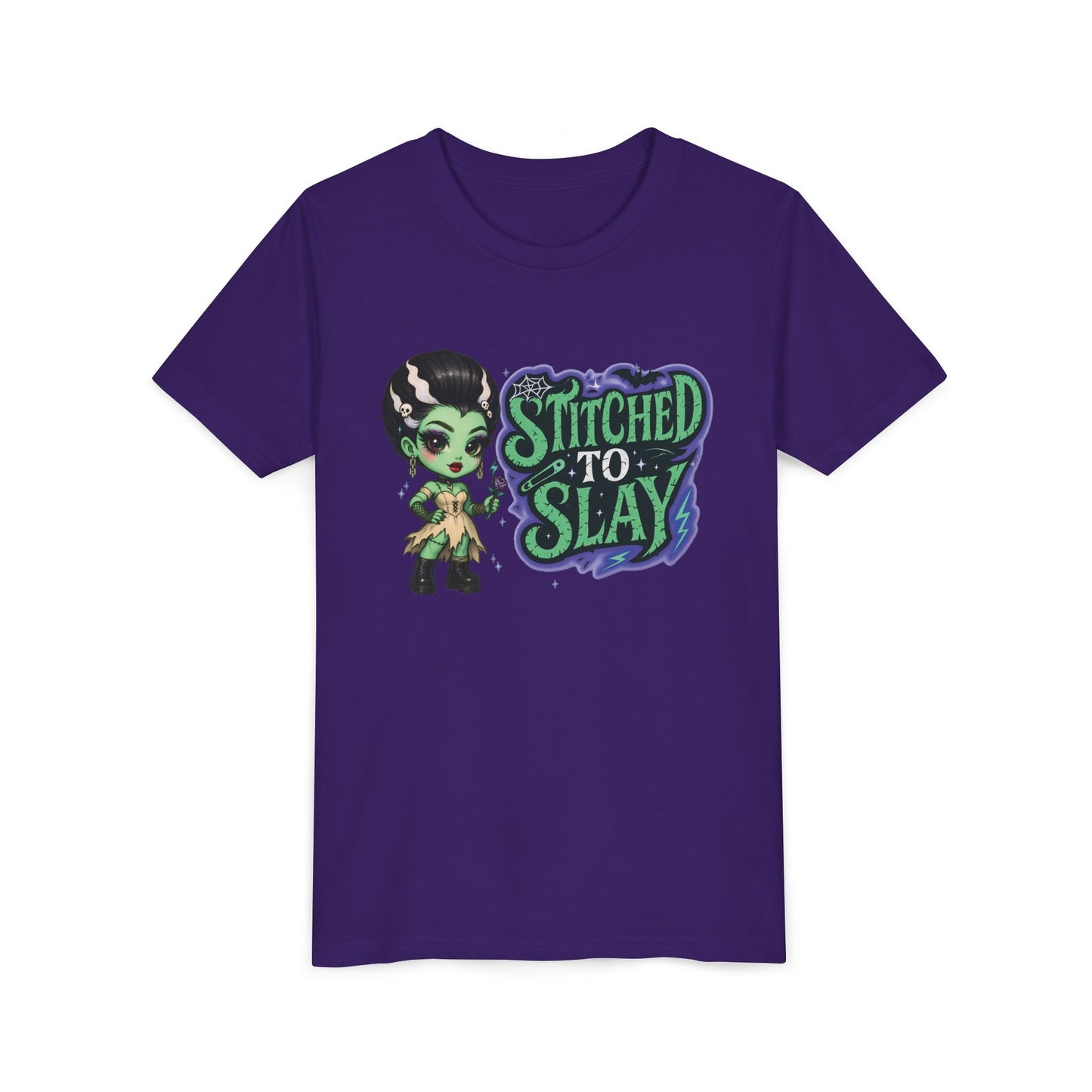 Bride of Frankenstein ''Stitched to slay'' Youth Tee, Halloween T-Shirt, Kids Tee, Cute Graphic Shirt, Youth Apparel